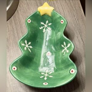 Christmas tree shaped dish. Tiny chip on the under side area on last picture.